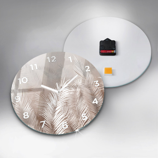Round glass clock Tropical boho leaves