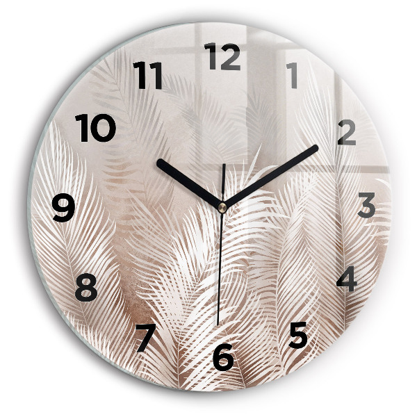 Round glass clock Tropical boho leaves