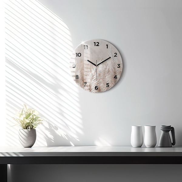 Round glass clock Tropical boho leaves