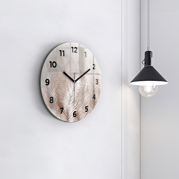 Round glass clock Tropical boho leaves