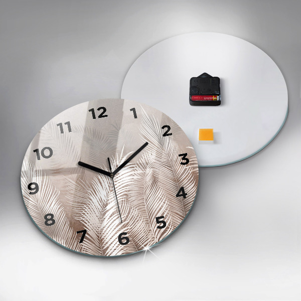 Round glass clock Tropical boho leaves