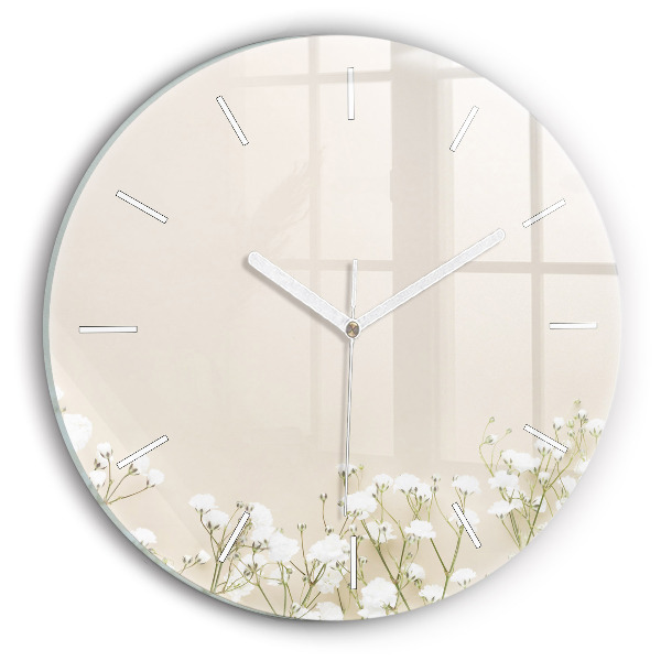Round glass clock Blooming gypsophila flowers