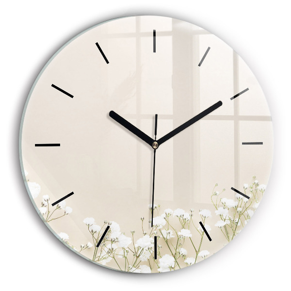 Round glass clock Blooming gypsophila flowers