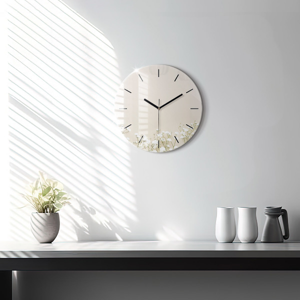 Round glass clock Blooming gypsophila flowers