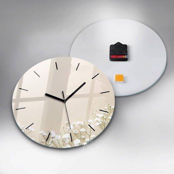 Round glass clock Blooming gypsophila flowers