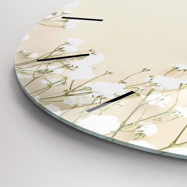 Round glass clock Blooming gypsophila flowers