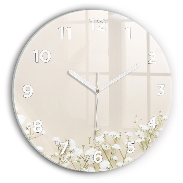 Round glass clock Blooming gypsophila flowers