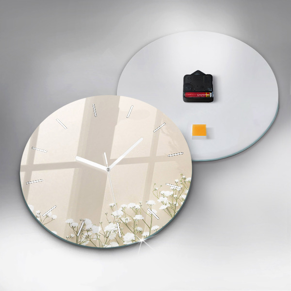 Round glass clock Blooming gypsophila flowers