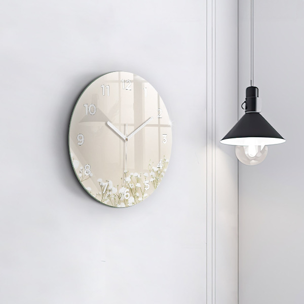 Round glass clock Blooming gypsophila flowers