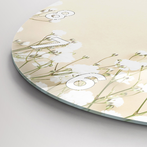 Round glass clock Blooming gypsophila flowers