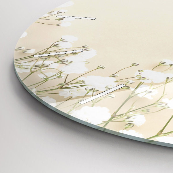 Round glass clock Blooming gypsophila flowers