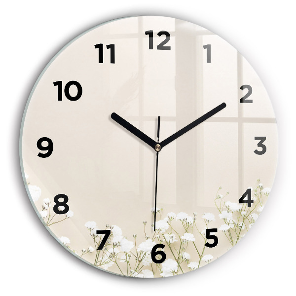 Round glass clock Blooming gypsophila flowers
