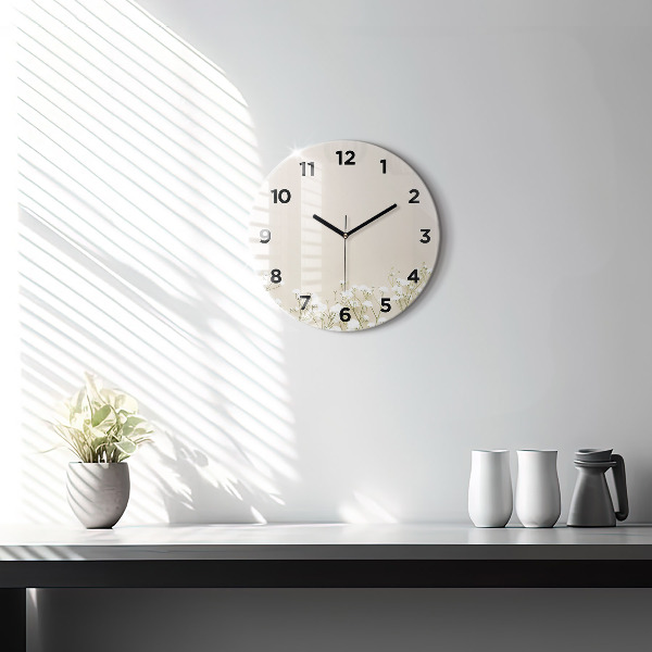 Round glass clock Blooming gypsophila flowers