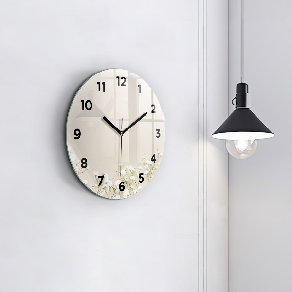 Round glass clock Blooming gypsophila flowers