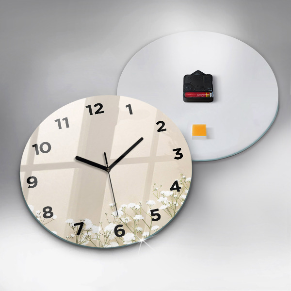 Round glass clock Blooming gypsophila flowers