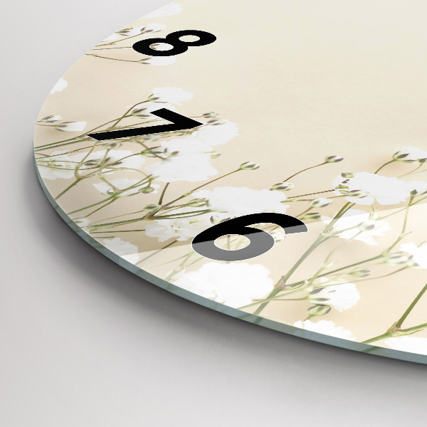 Round glass clock Blooming gypsophila flowers