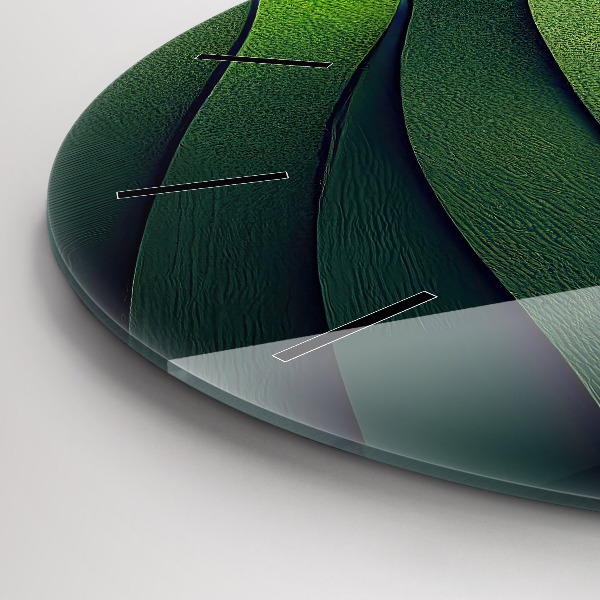 Round glass clock Green fields abstract