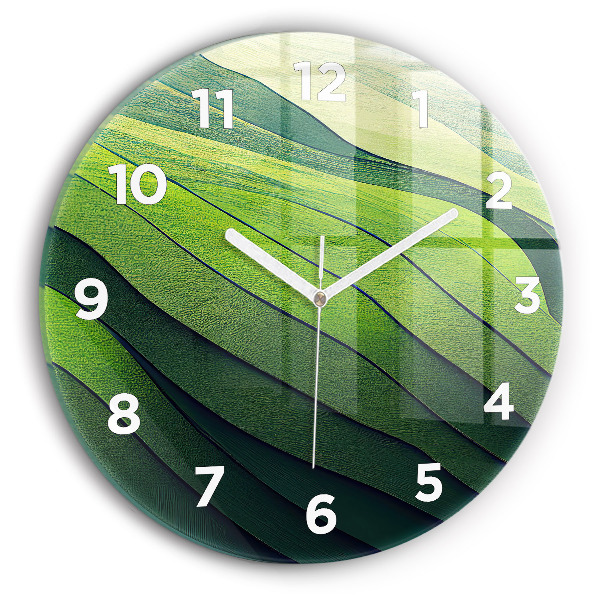 Round glass clock Green fields abstract