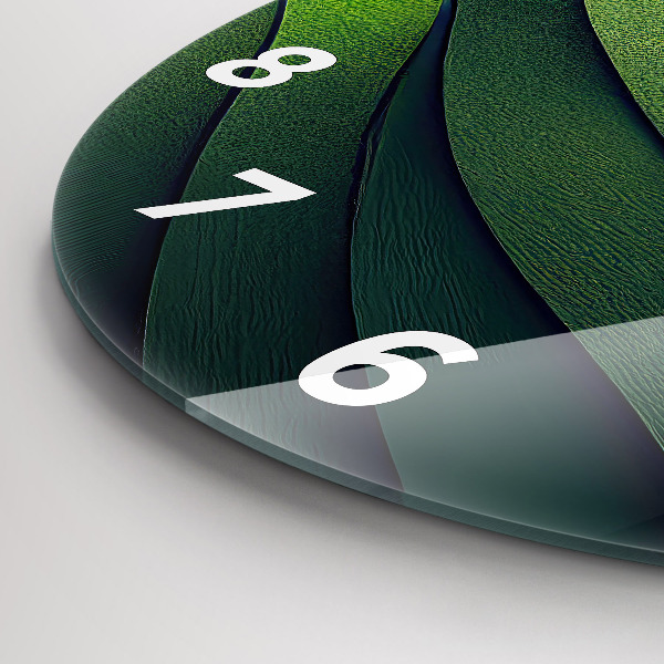 Round glass clock Green fields abstract