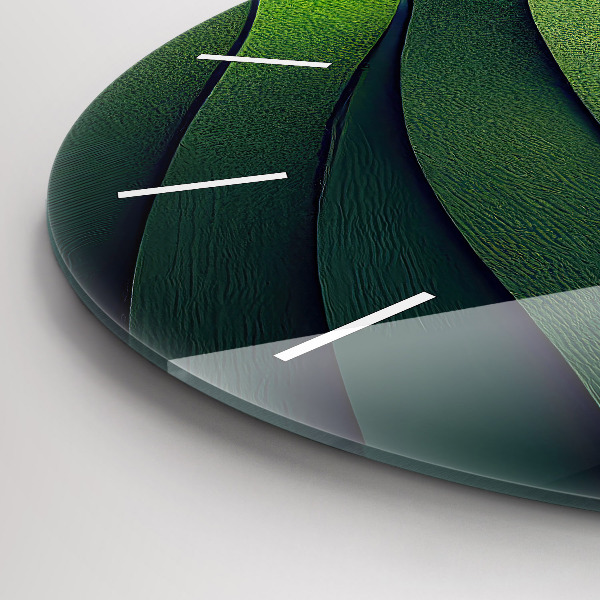 Round glass clock Green fields abstract