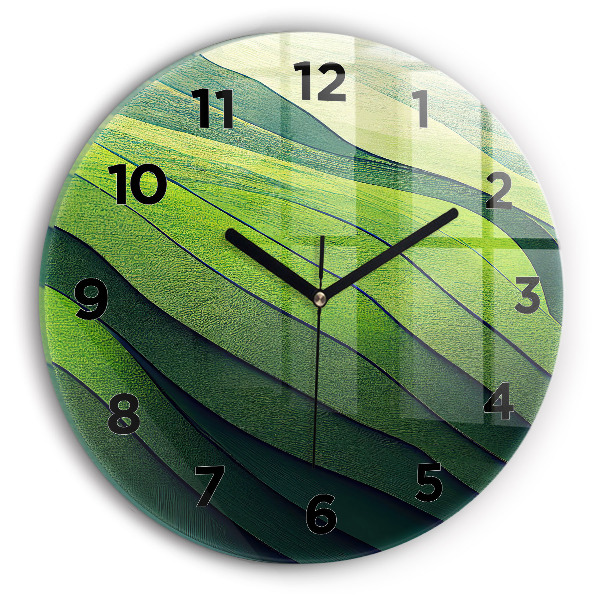 Round glass clock Green fields abstract