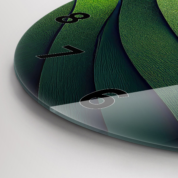 Round glass clock Green fields abstract