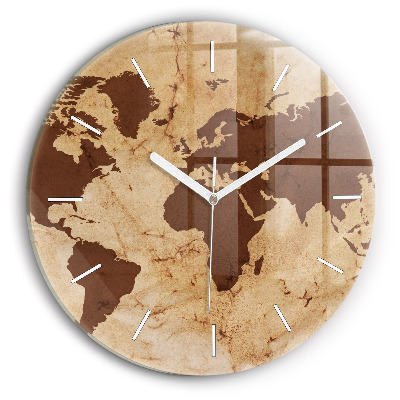 Round glass clock Vintage world map