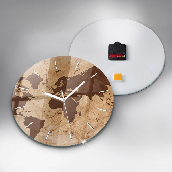 Round glass clock Vintage world map