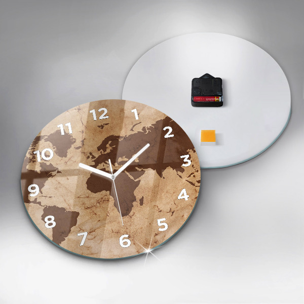 Round glass clock Vintage world map