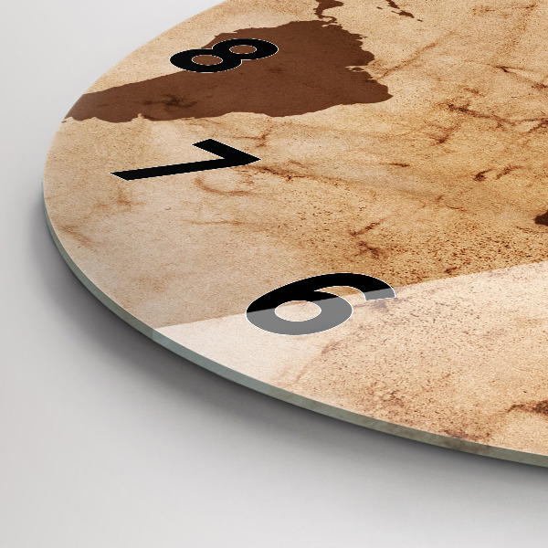 Round glass clock Vintage world map