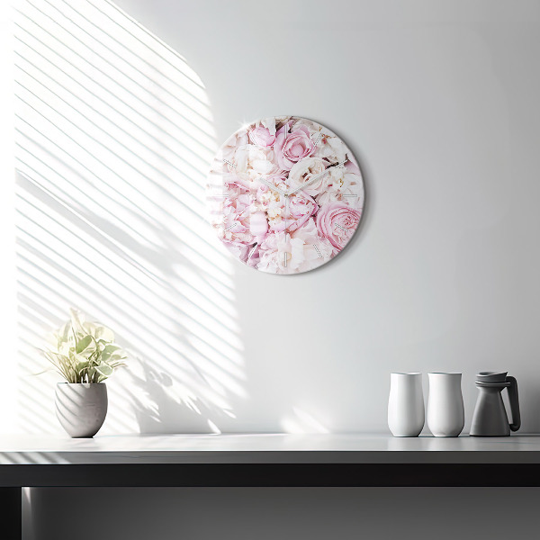 Round glass clock Decorative flowers