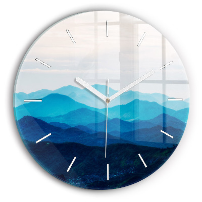 Round glass clock Watercolor mountains
