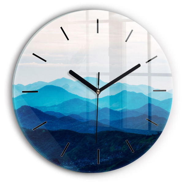 Round glass clock Watercolor mountains