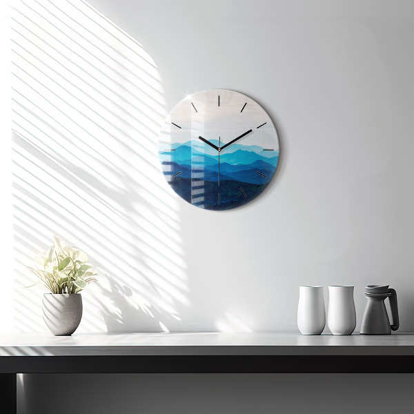 Round glass clock Watercolor mountains