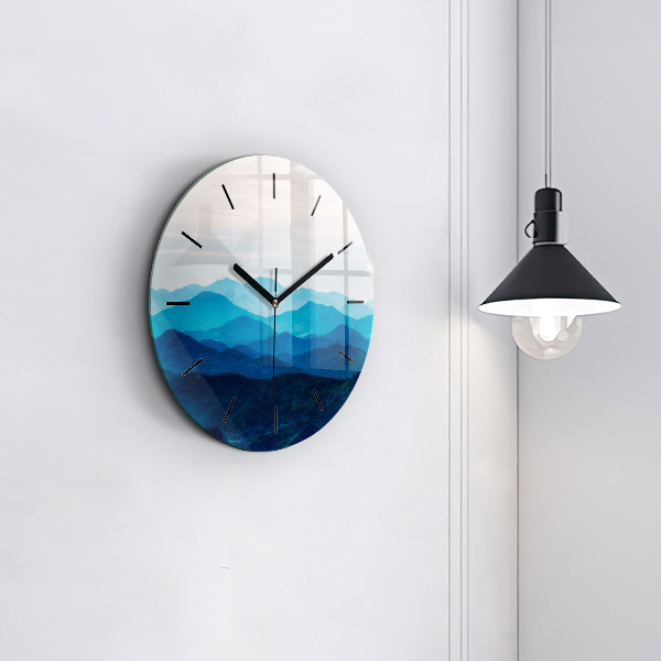 Round glass clock Watercolor mountains