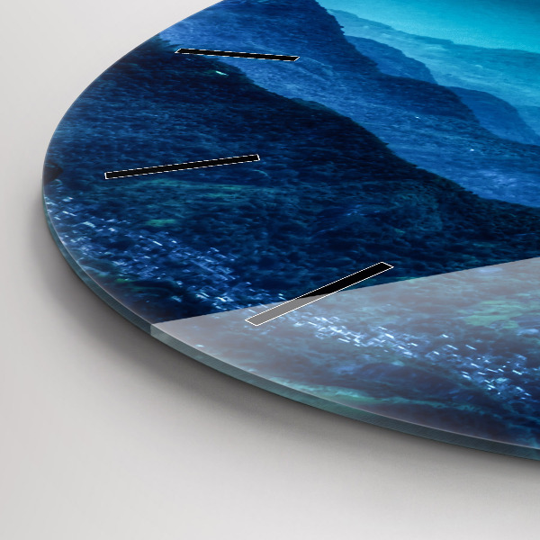 Round glass clock Watercolor mountains