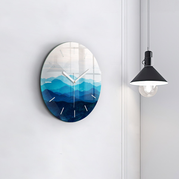 Round glass clock Watercolor mountains