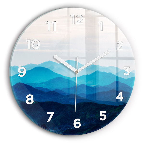 Round glass clock Watercolor mountains