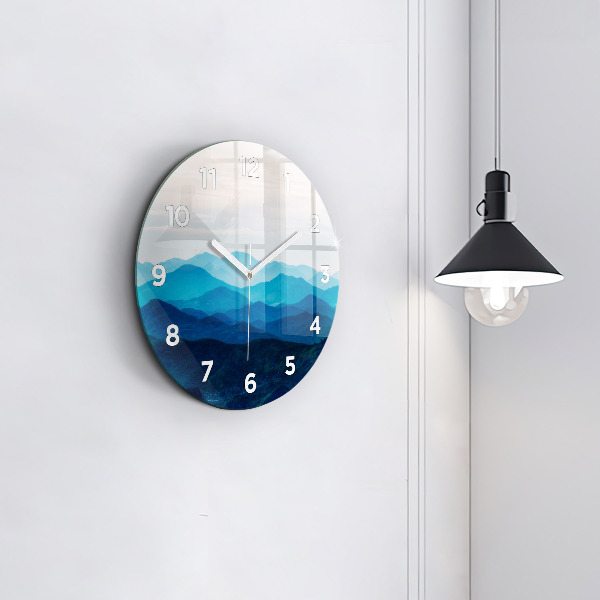 Round glass clock Watercolor mountains