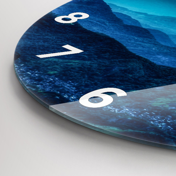 Round glass clock Watercolor mountains