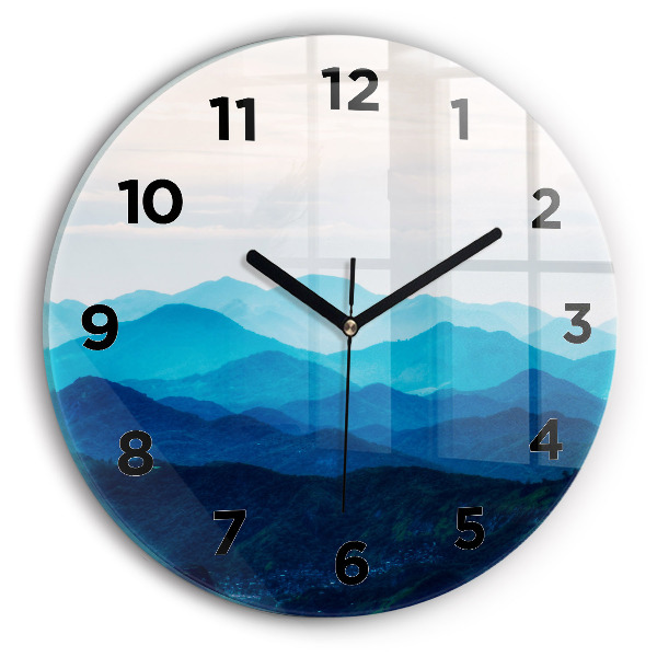 Round glass clock Watercolor mountains