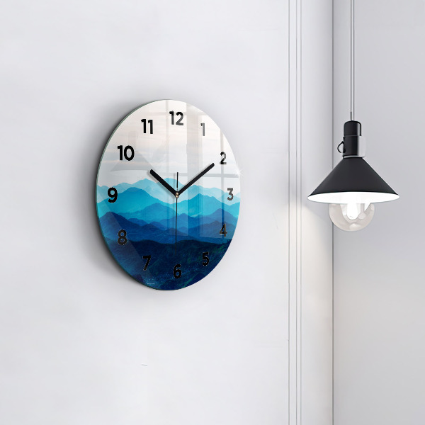 Round glass clock Watercolor mountains