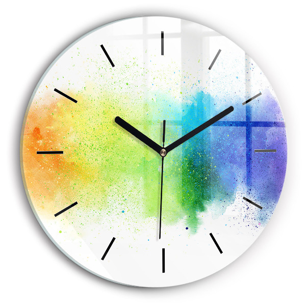 Round glass clock Abstract rainbow