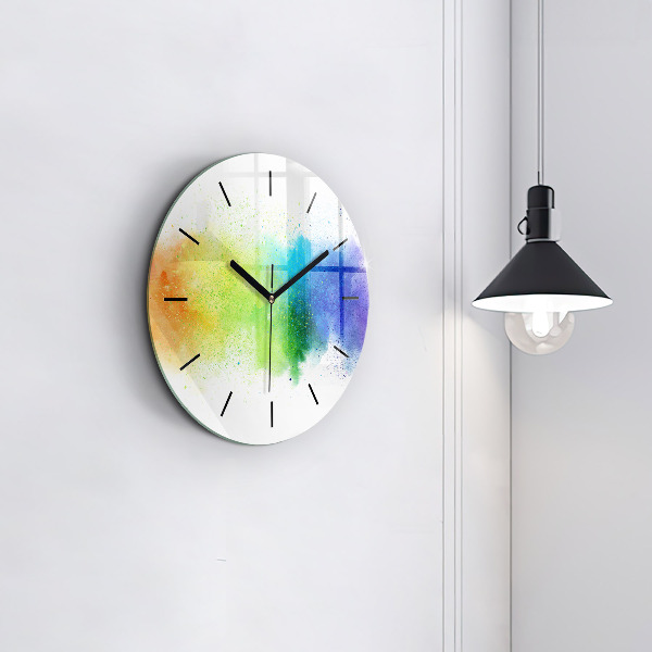 Round glass clock Abstract rainbow