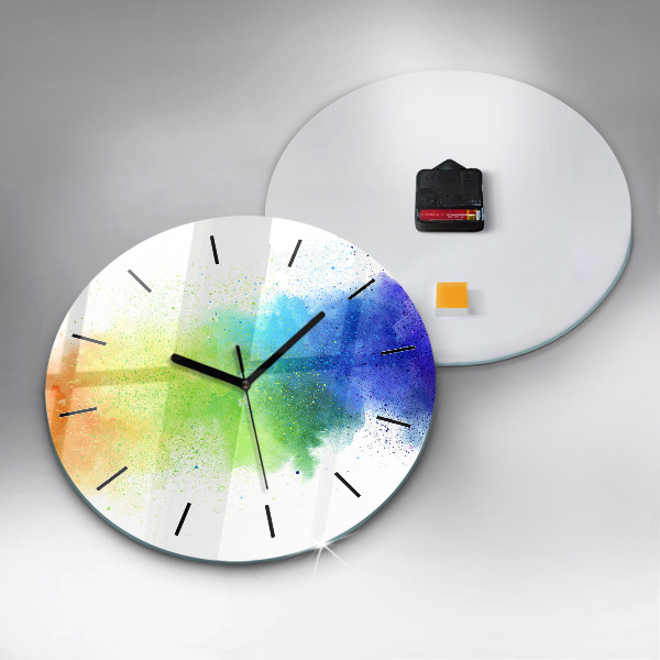 Round glass clock Abstract rainbow