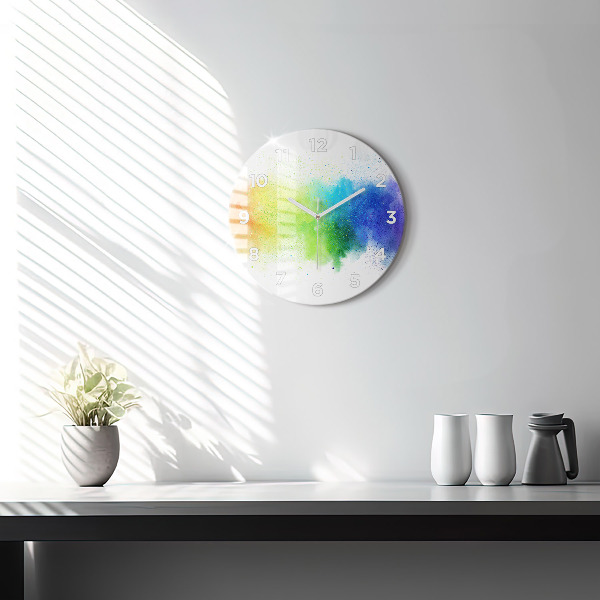 Round glass clock Abstract rainbow