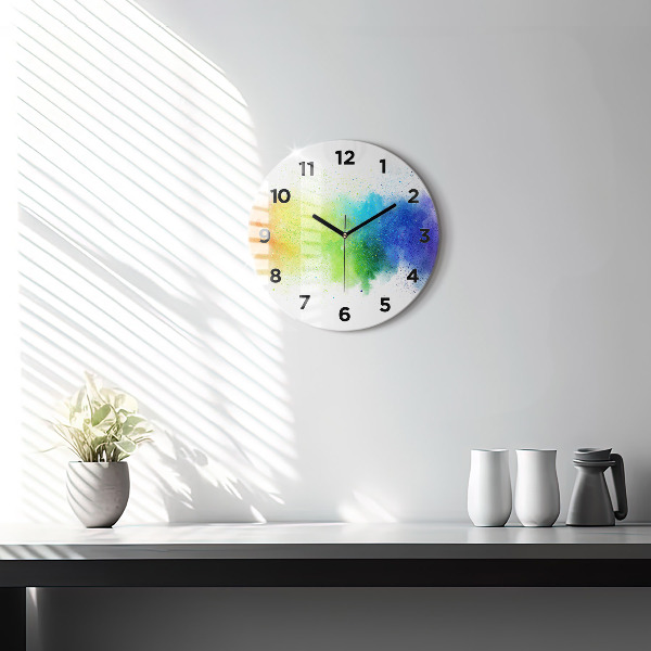 Round glass clock Abstract rainbow