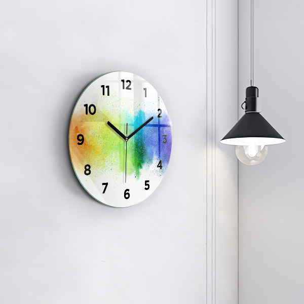 Round glass clock Abstract rainbow