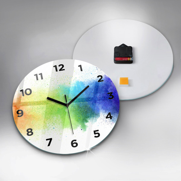 Round glass clock Abstract rainbow