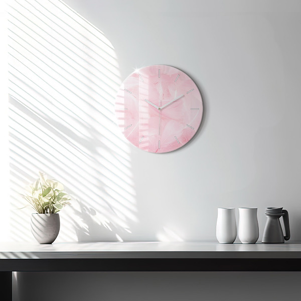 Round glass clock Feathers – abstract